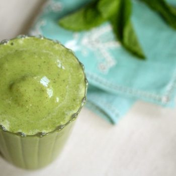 Overhead photo of a weight loss smoothie made with broccoli florets