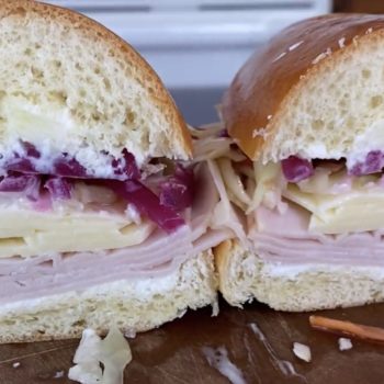 Close up photo of turkey provolone sandwich
